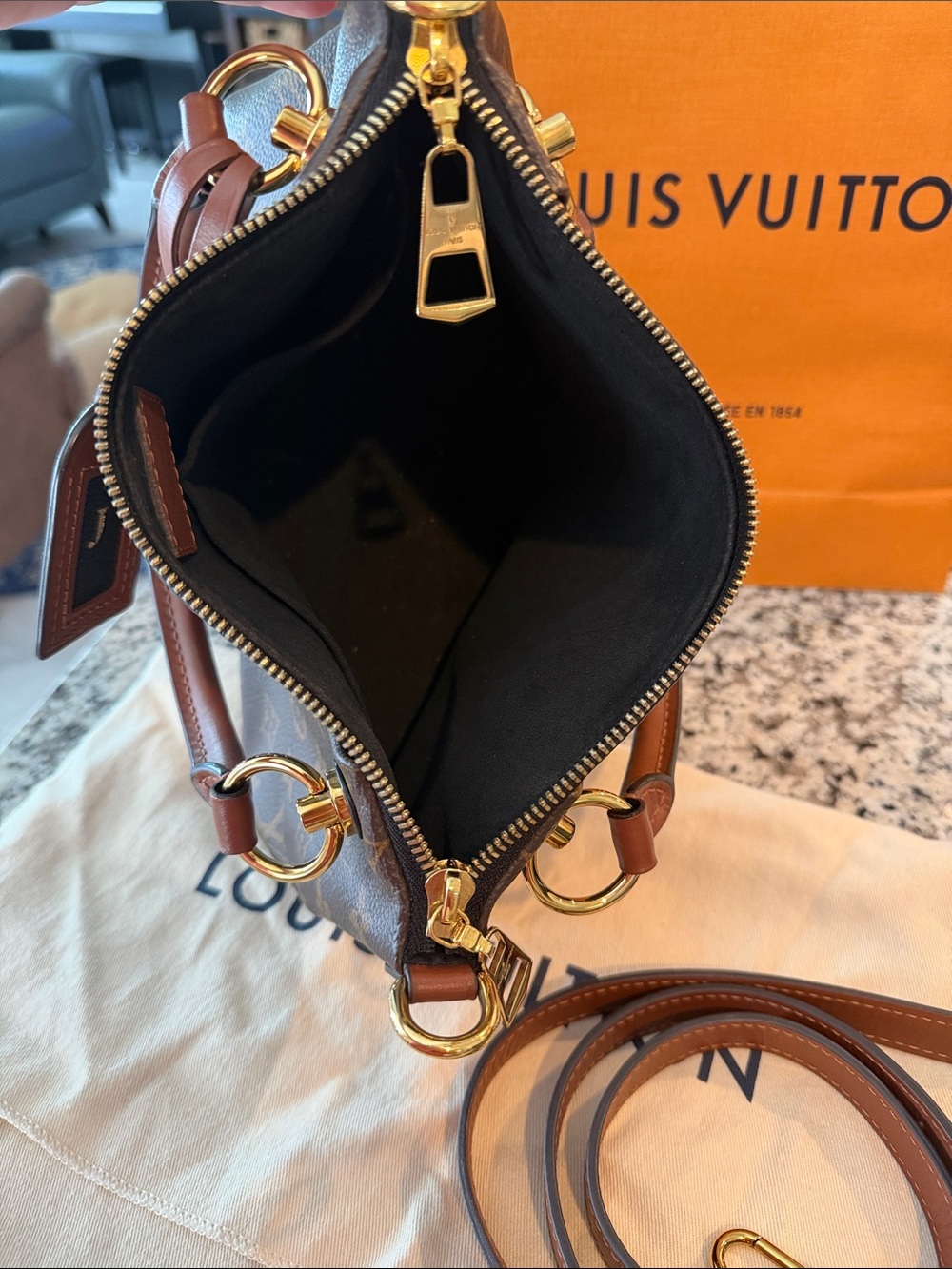 Louis Vuitton V tote BB Noir CARA Brown Monogram Black V-Panel Crossbody Bag - Picture 2 of 7